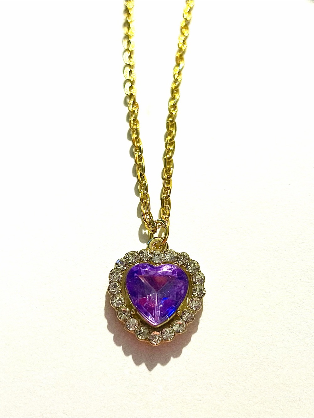 Purple Rhinestone Gold Heart Pendant Necklace